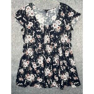Torrid Floral Babydoll Hi Low Tunic Top Size 2X Scoop Neck Boho Chic